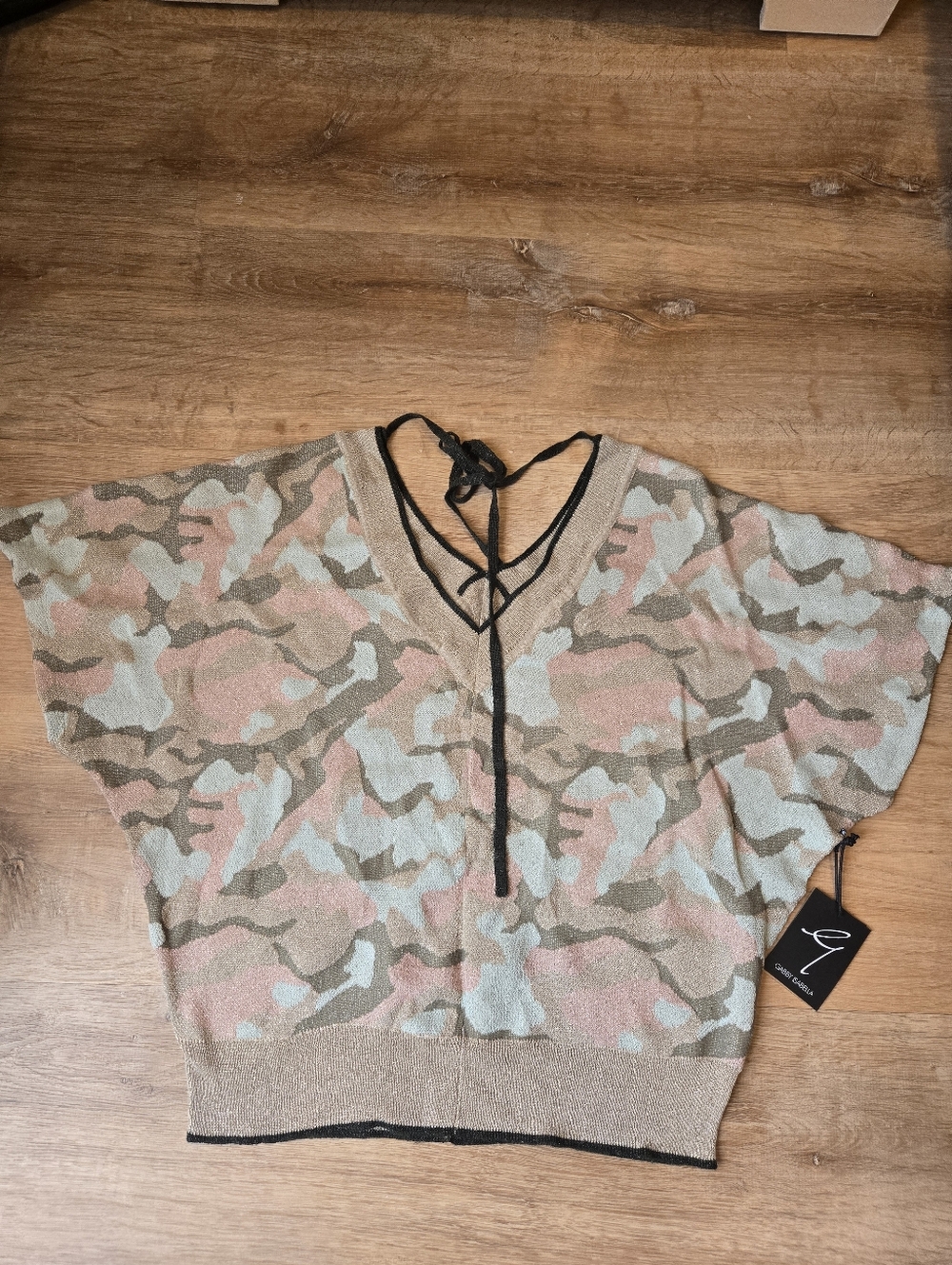 NWT GABBY ISABELLA Khaki Glittery Top Sz XS